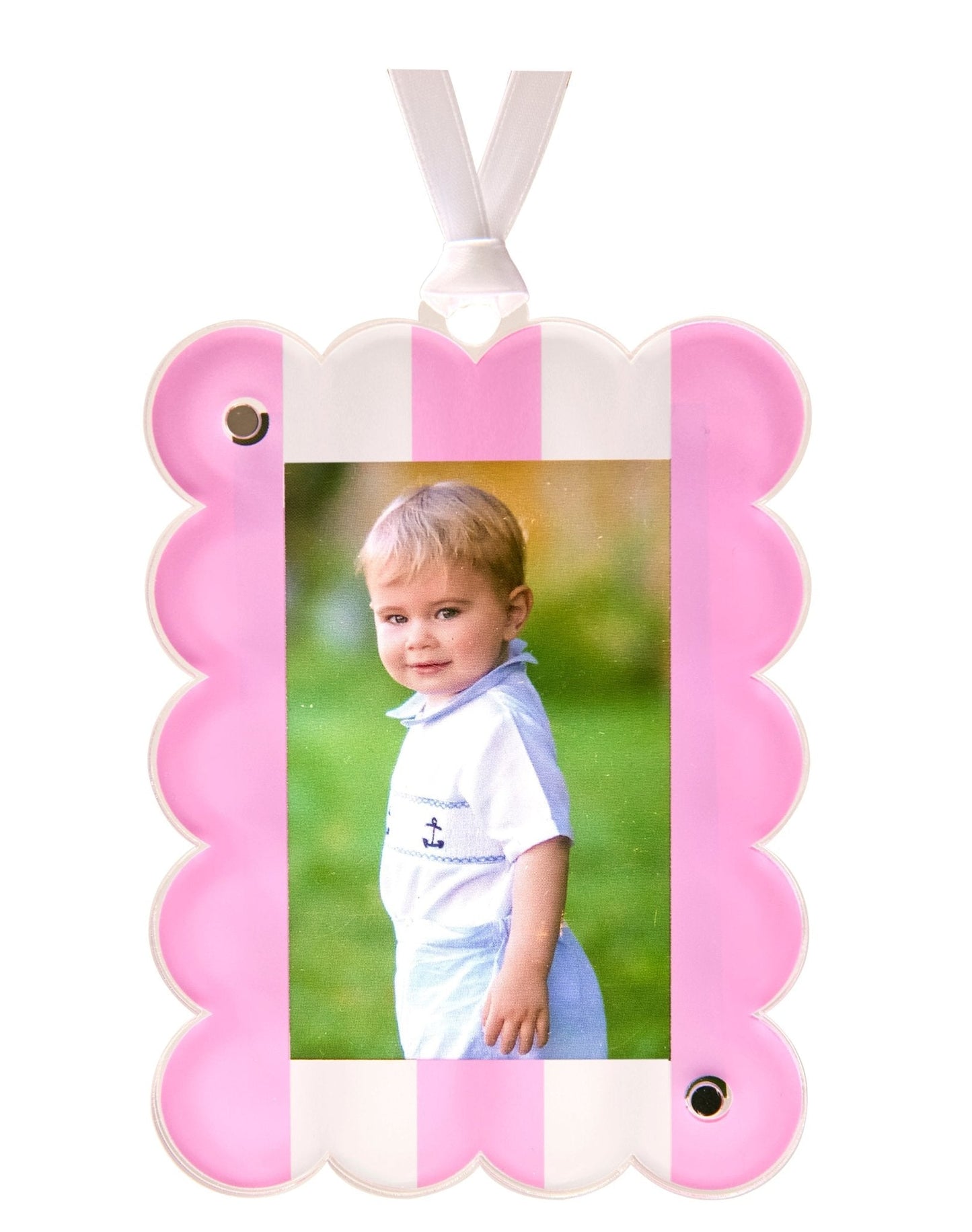 Pastel Pink & White Acrylic Photo Ornament
