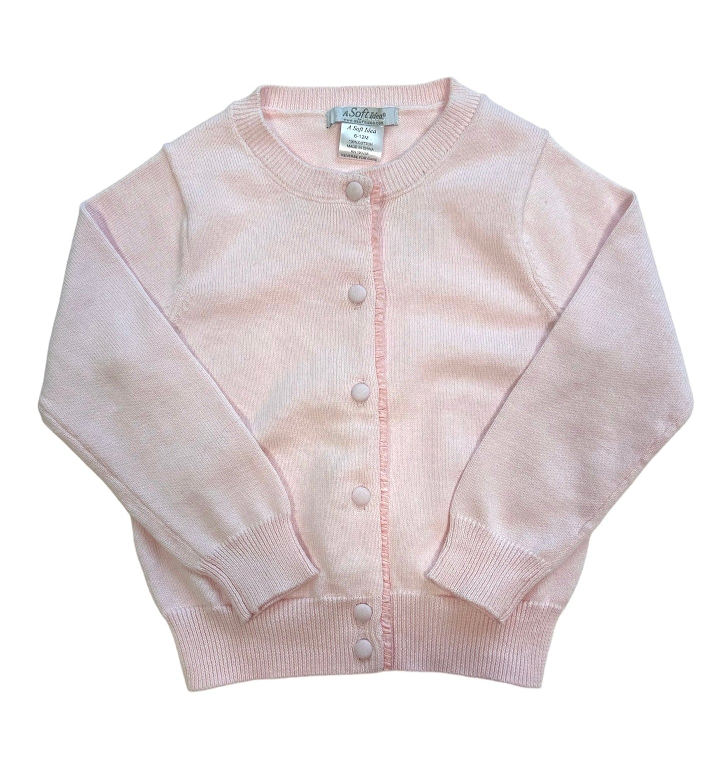 Cardigan with Ruffle Placket & Covered Buttons
