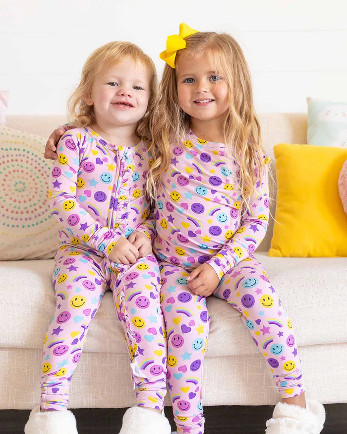 Smiley Rainbow Ruffled ‘Poppy’™ Convertible Romper –Bamboo Footie & Romper
