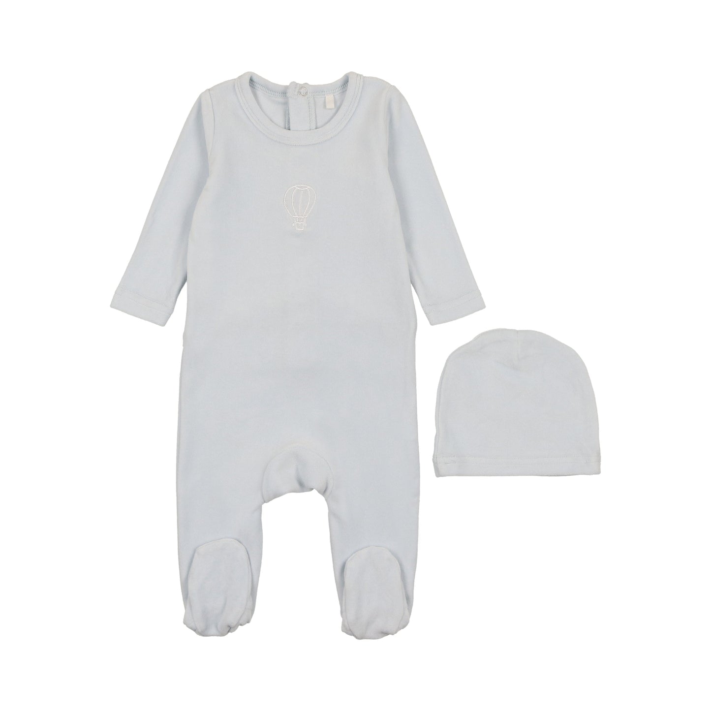 Velour Embroidered Footie- Blue