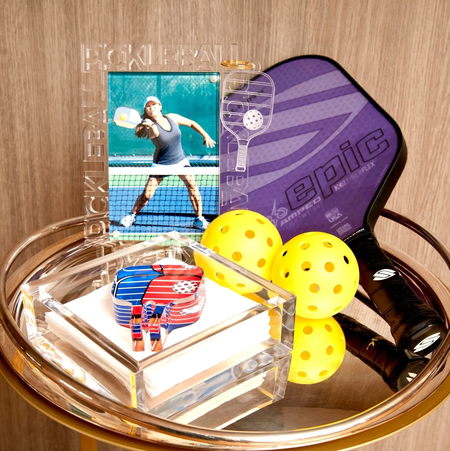 Red & Blue Pickleball Acrylic Cocktail Napkin Holder