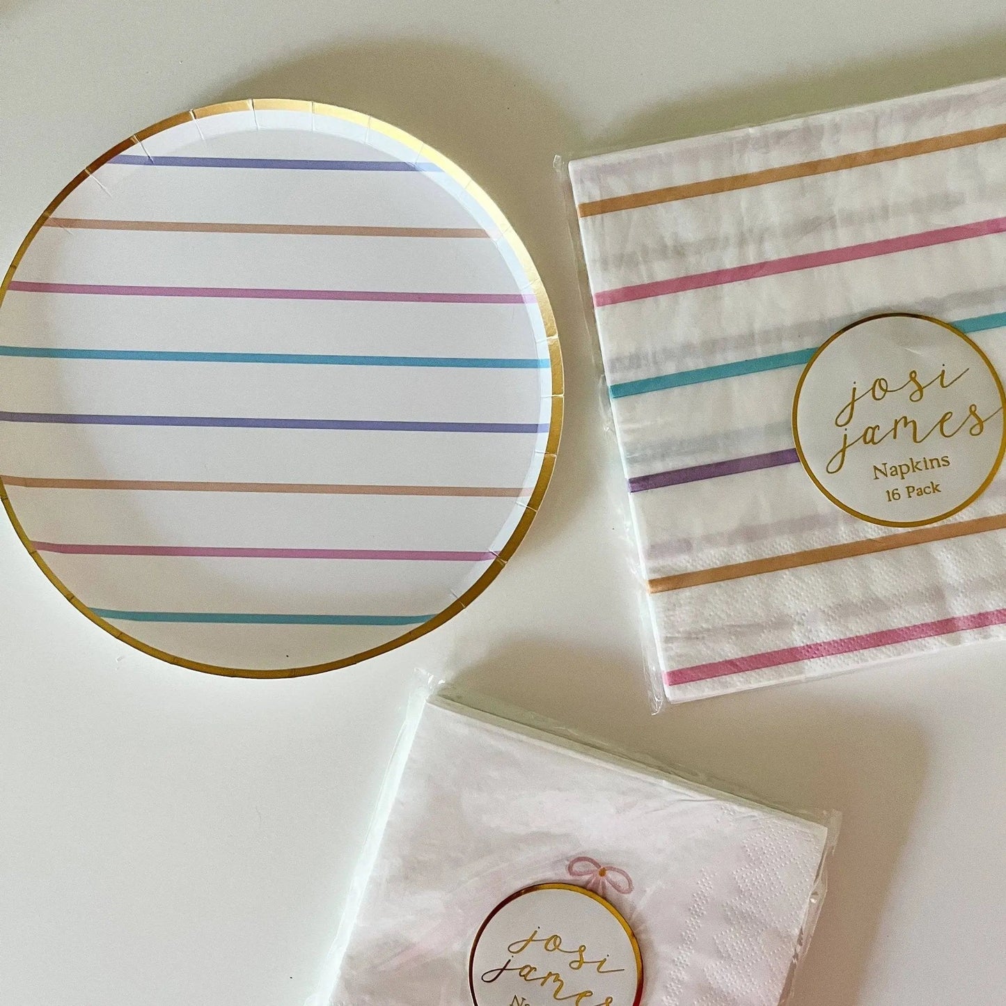 Pastel Striped Birthday Party Dessert Plates – (8pcs)
