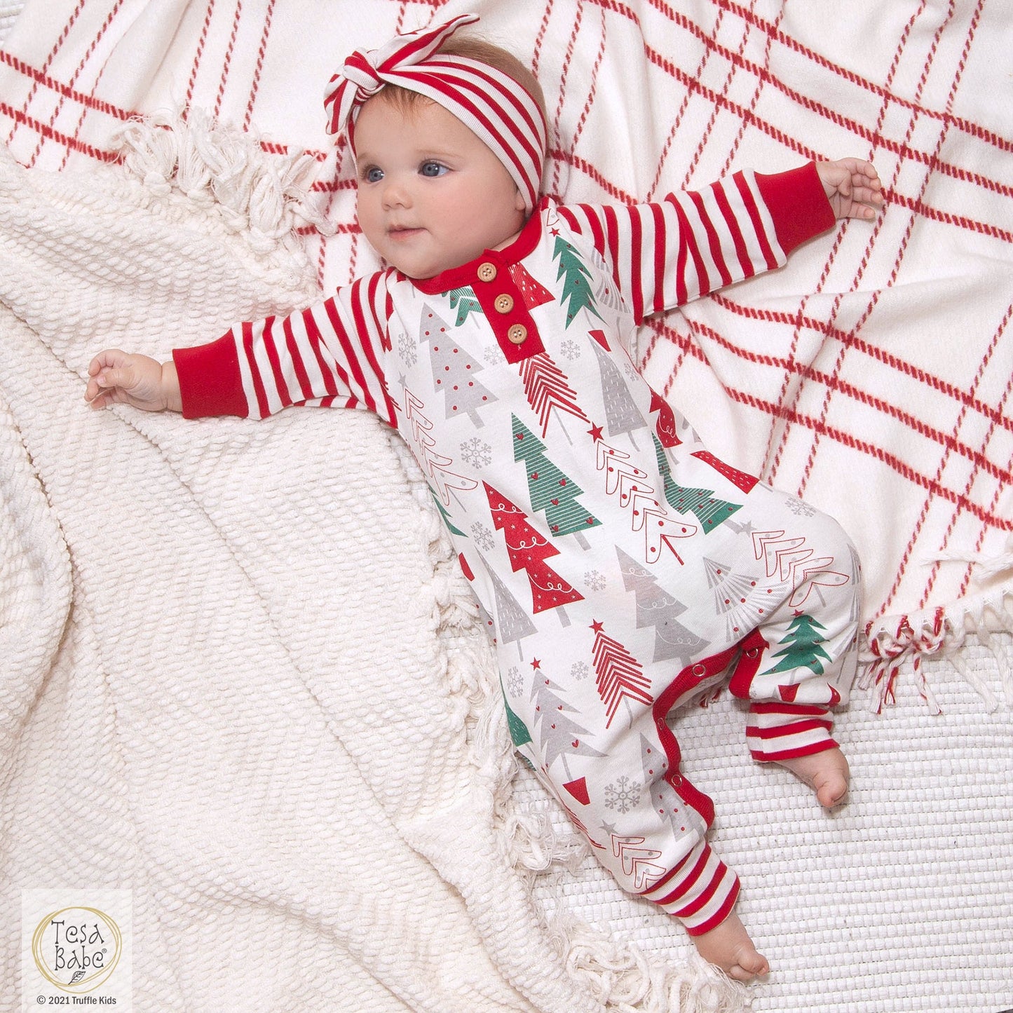 Christmas Trees Henley Cotton Romper