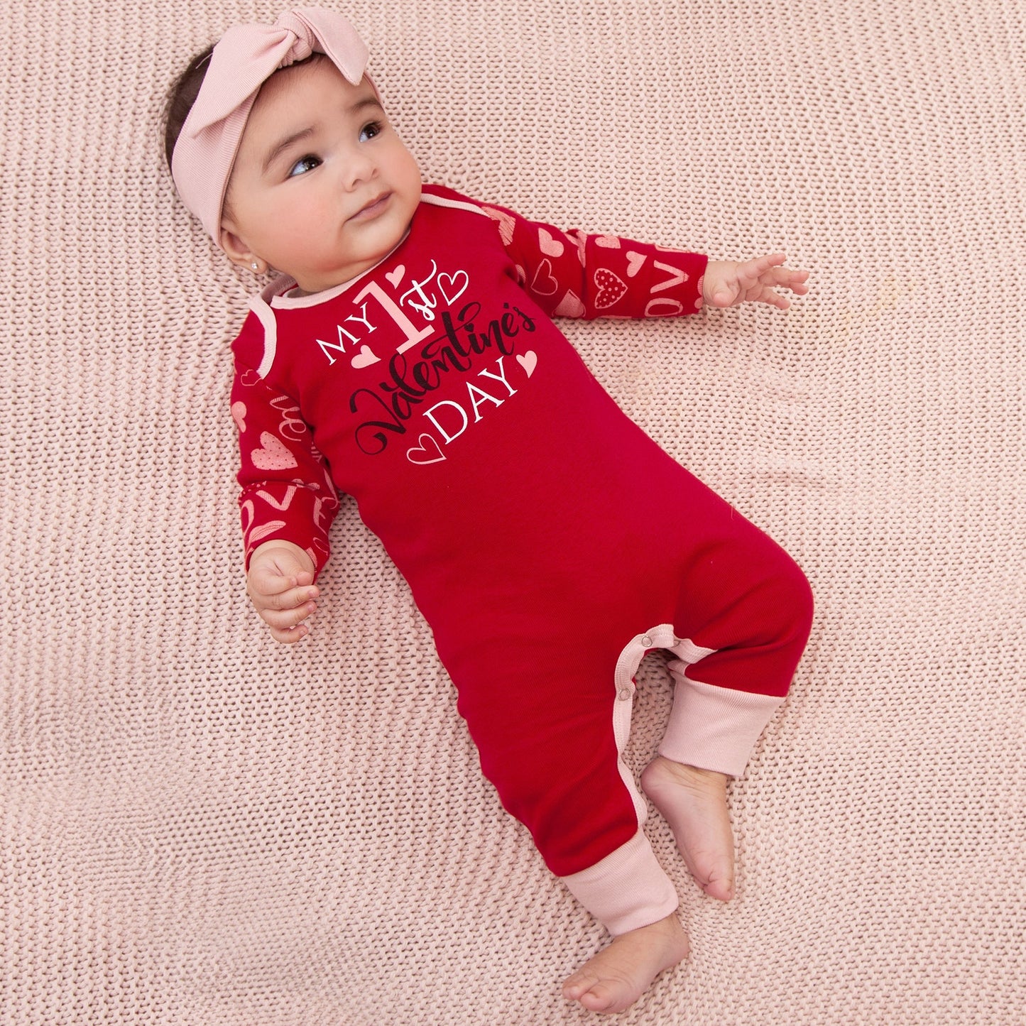 Baby Girl's "My 1st Valentine's Day" Cotton Romper