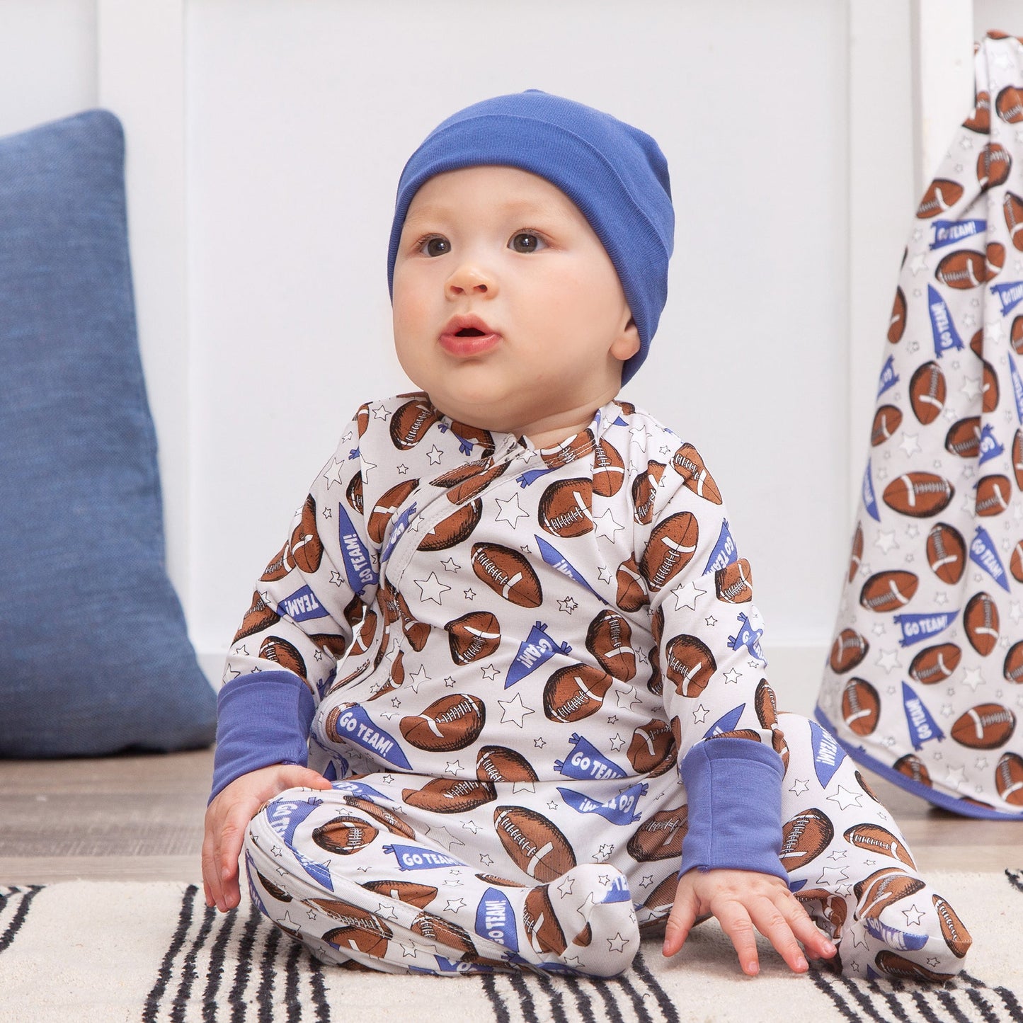 Bamboo Zipper Baby Romper – Football Fun & Comfort