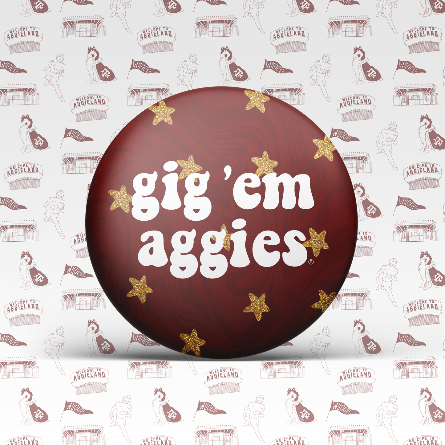 Gig 'Em Aggies Swirl Star Button
