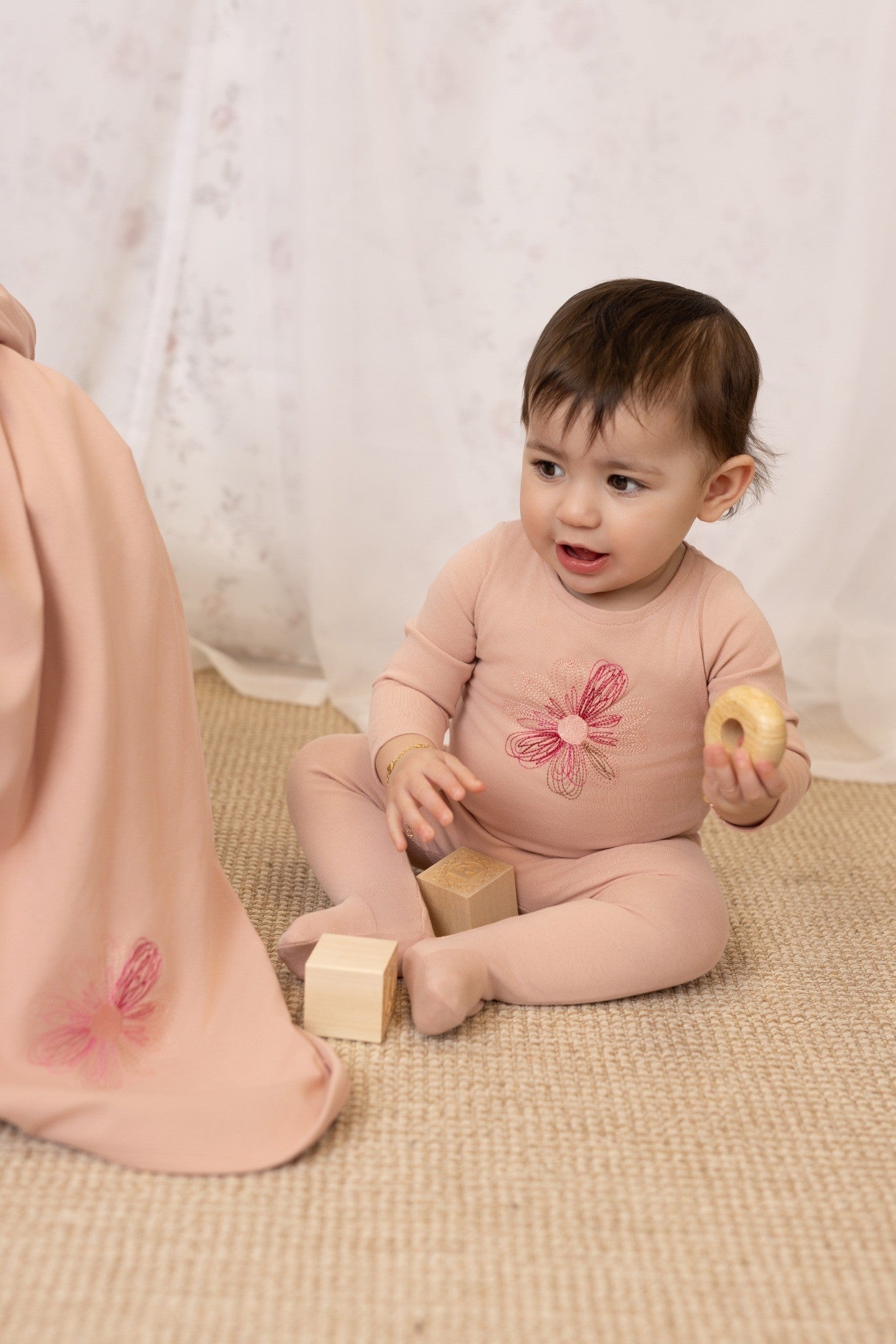 Embroidered Flower/Star Layette Set