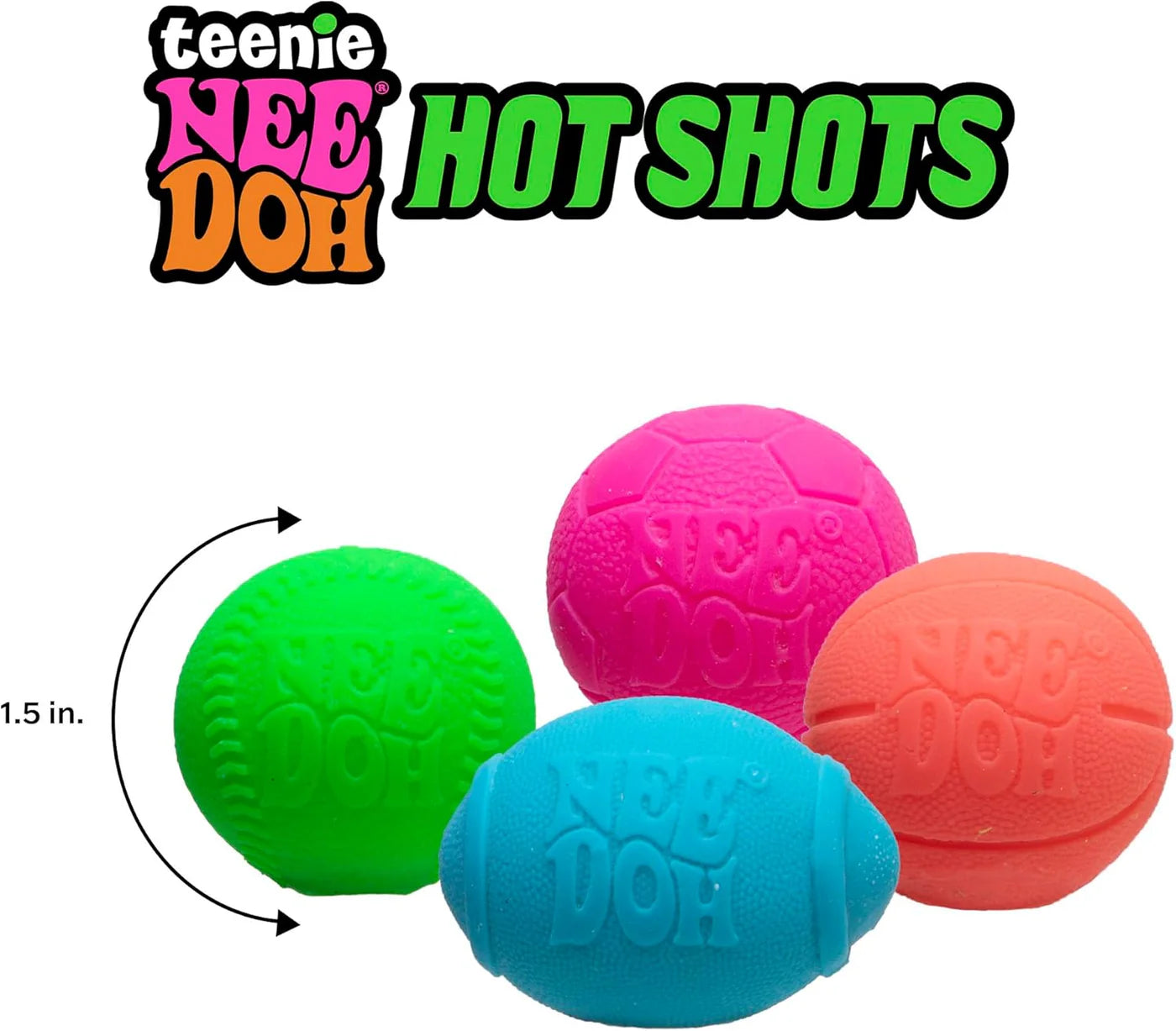 Teenies NeeDoh Hot Shots Mini Sports Fidget Balls – 4 Pack Sensory Squish Toys