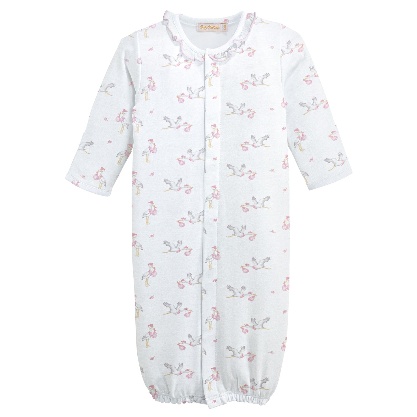 Tiny Storks Girl Printed Convertible Gown w/ Ruffle