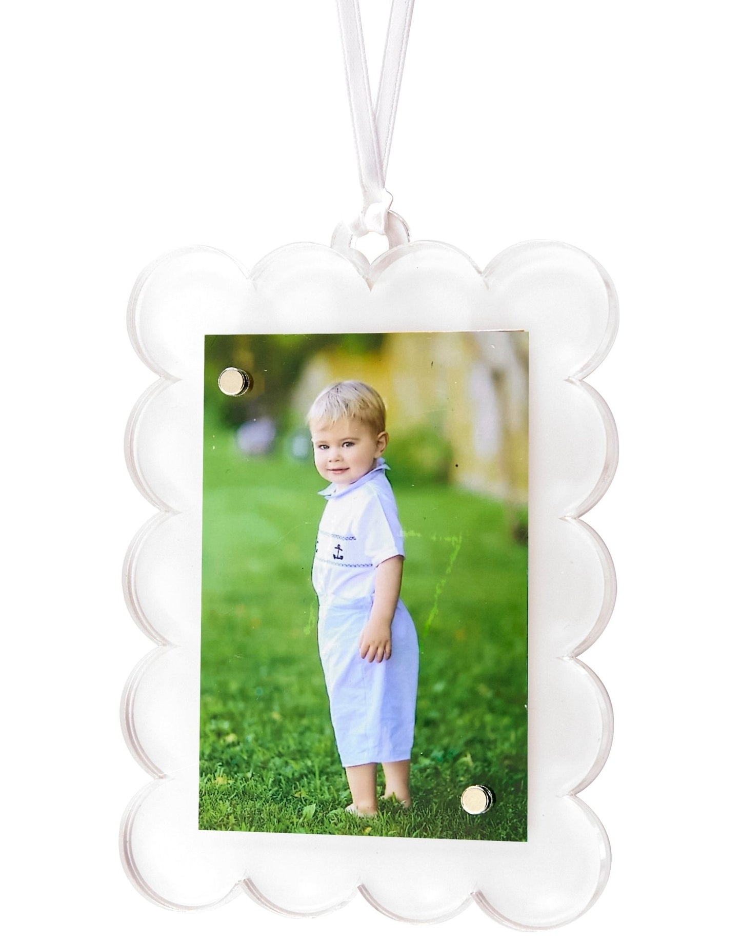 White Acrylic Double-Sided Scallop Ornament