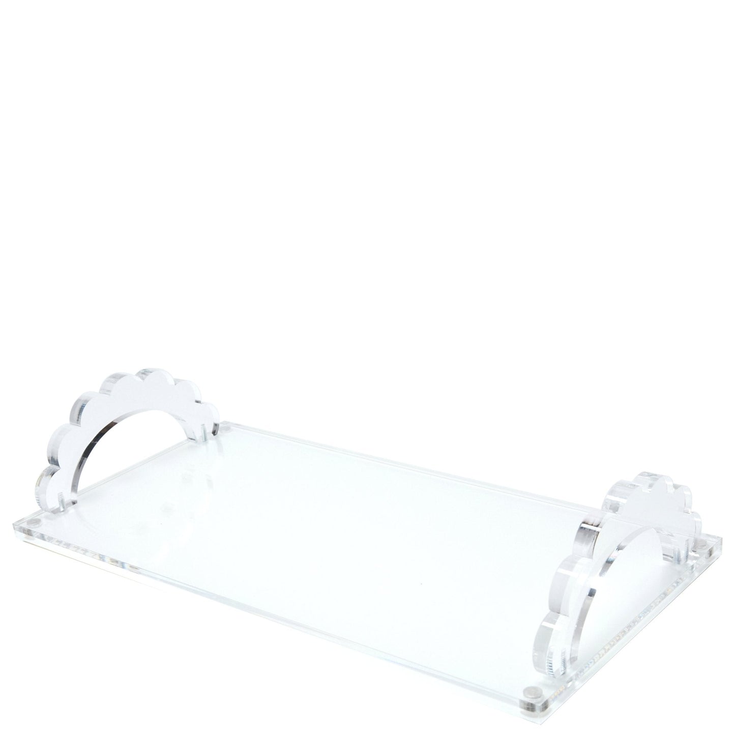 White Base Acrylic Scallop Handle Photo Tray