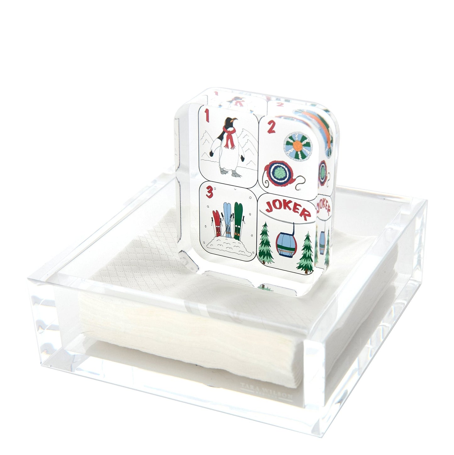 Winter Mahjong Tiles Acrylic Cocktail Napkin Holder