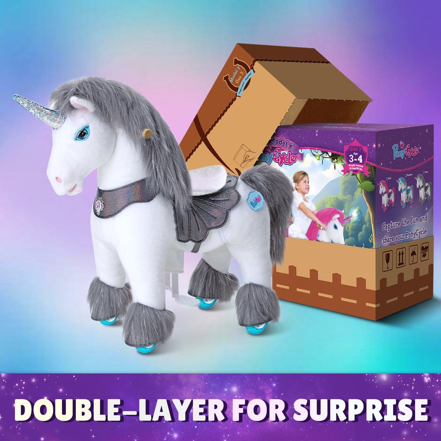 Model Y® Grey Unicorn Rideable Toy for Age 3-4