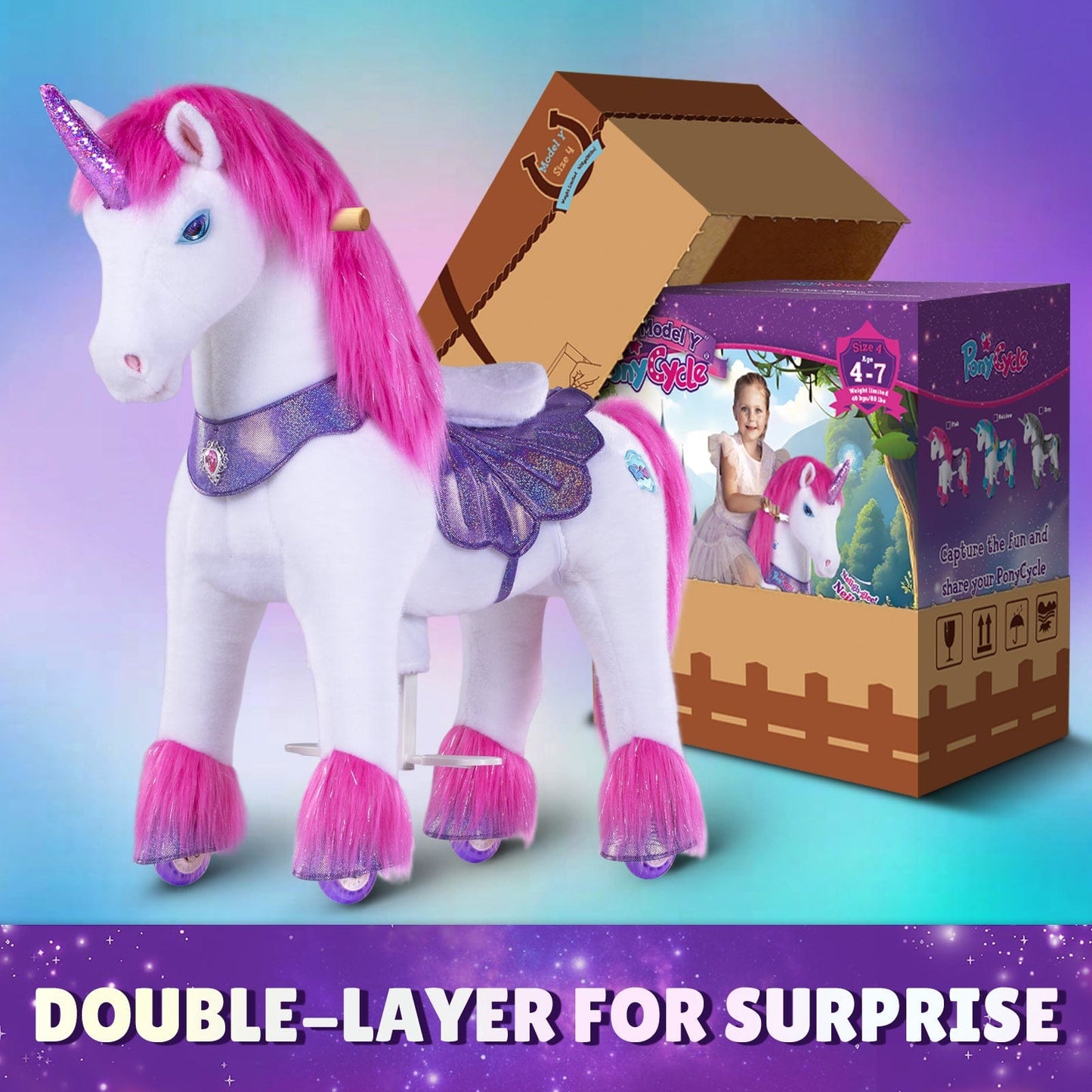 Model Y® Pink/Purple Unicorn Rideable Toy for Age 4-7