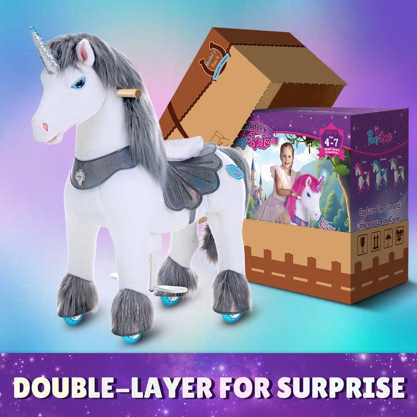 Model Y® Grey Unicorn Rideable Toy for Age 4-7