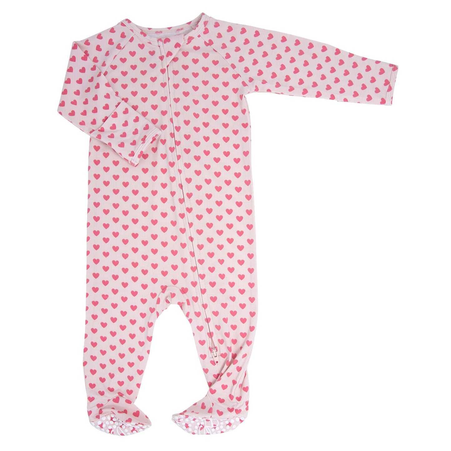 Pink Hearts Zipper Footie