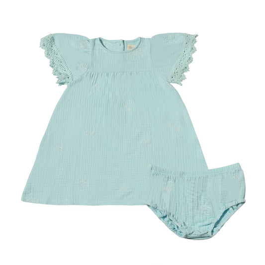 Laura Dress – Embroidered Aqua Butterfly