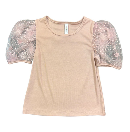 FLORAL LACE SLEEVE TOP-DUSTY PINK