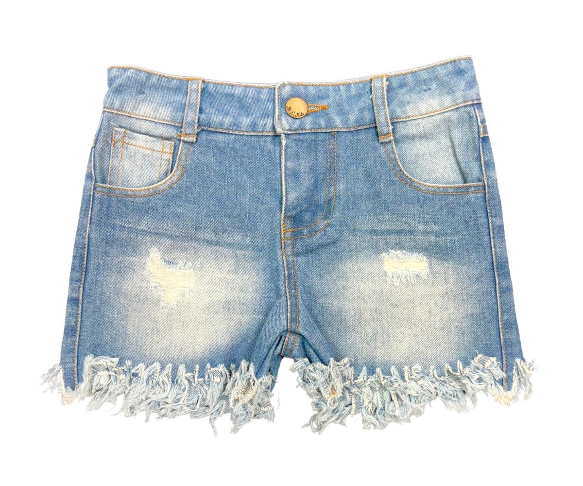 FRAYED HEM DENIM SHORTS