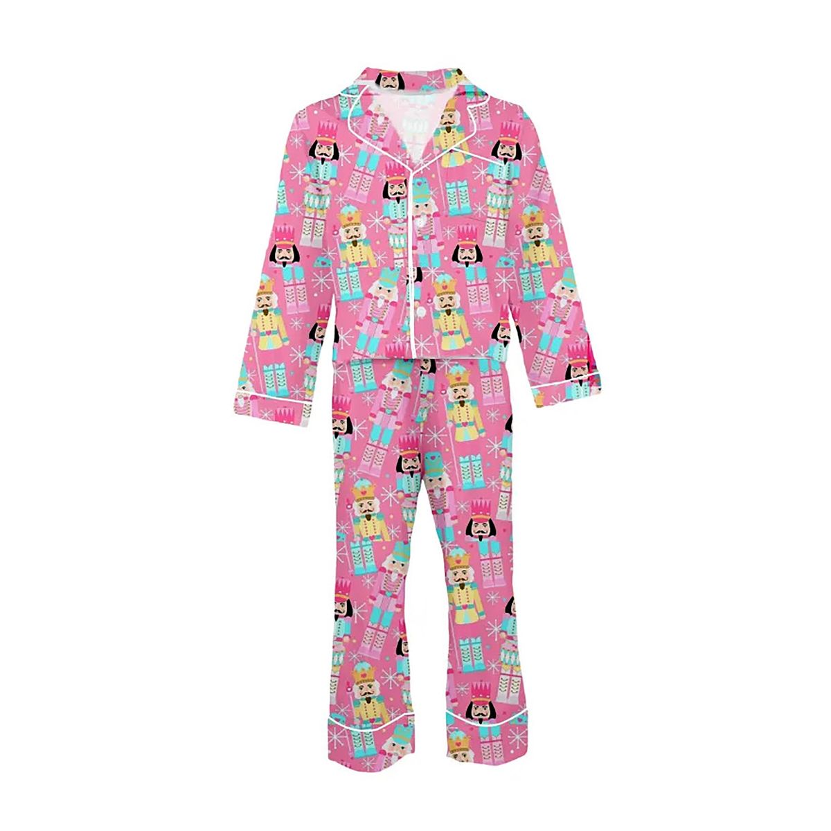 Nutcracker Satin Loungewear Set – Pink Multi Holiday Pajama Set