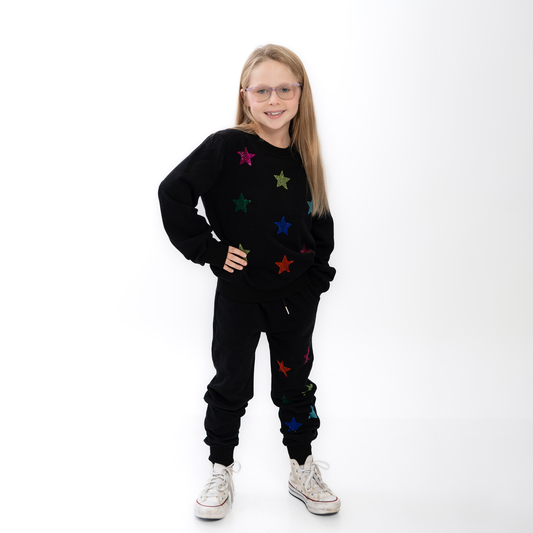 Sequin Stars Set – Sweatshirt & Pull-On Jogger with Pockets