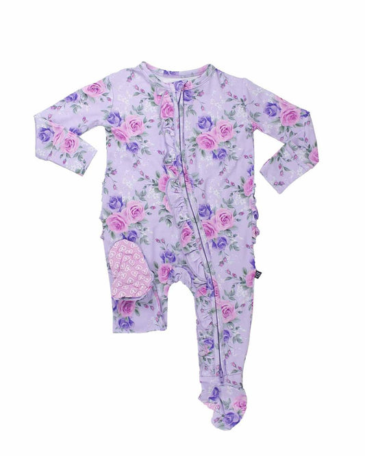 Lavender Rose Ruffled Zippered Footie | Bamboo Baby Sleeper