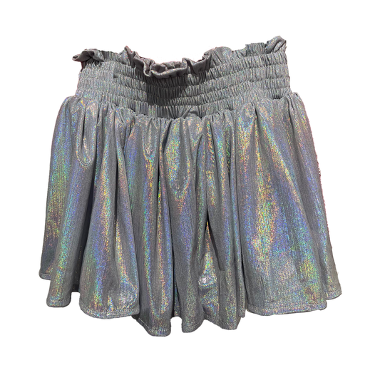 Plissé Shine Skort – Silver Metallic Girls Skirt with Shorts
