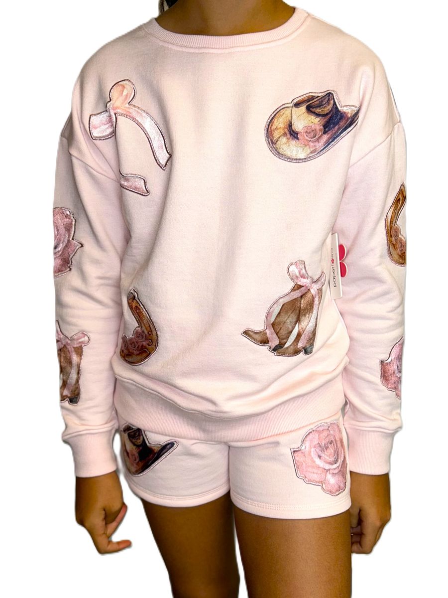 Tween Girls Velvet Western Icons Fleece Sweatshirt – Embroidered Cowgirl Style