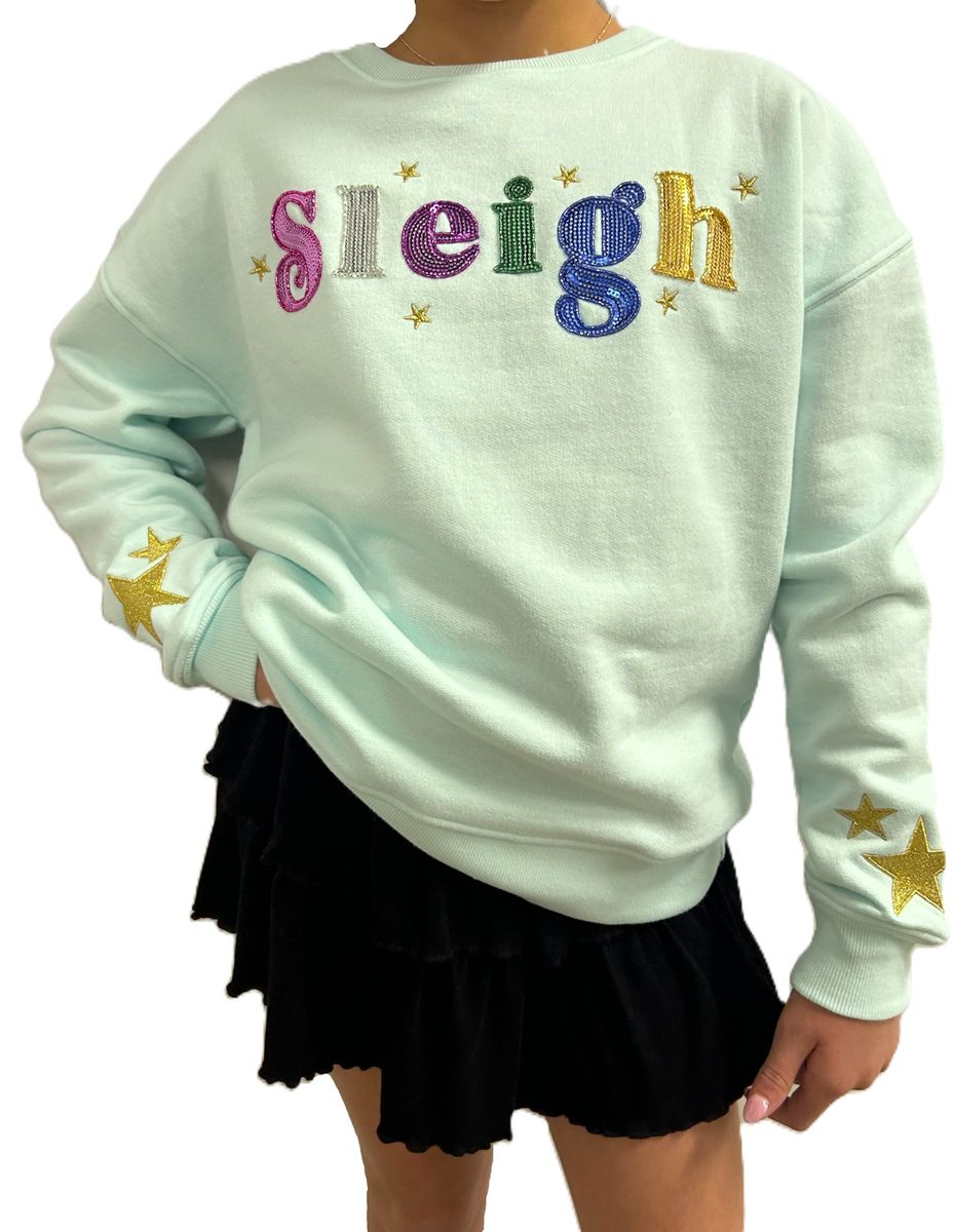 Mint “Sleigh” Sequin Christmas Sweatshirt