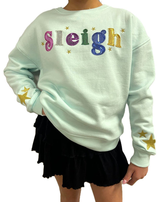 Mint “Sleigh” Sequin Christmas Sweatshirt
