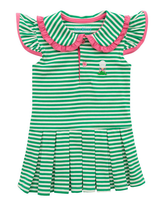Green Stripe Golf Dress – Girls (Sizes 2–5)