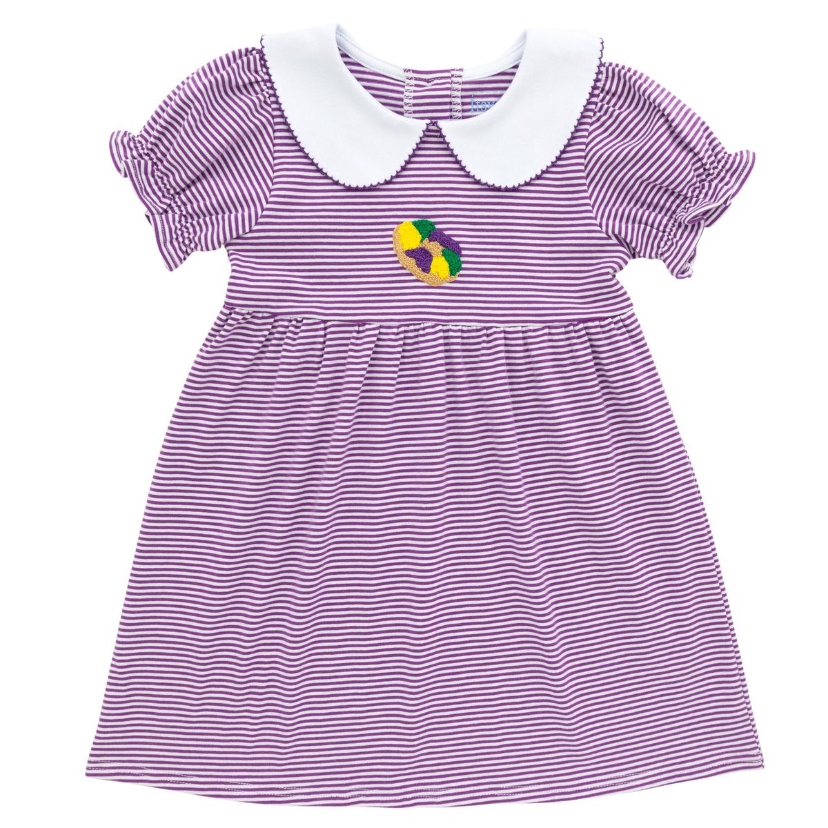King Cake Dress – Mardi Gras Striped Girls Dress