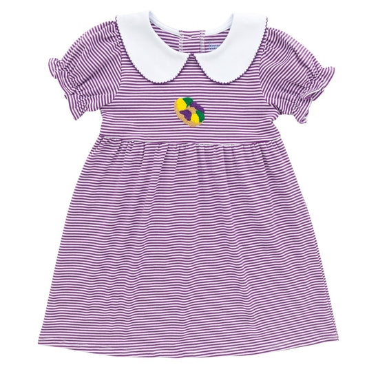 King Cake Dress – Mardi Gras Striped Girls Dress