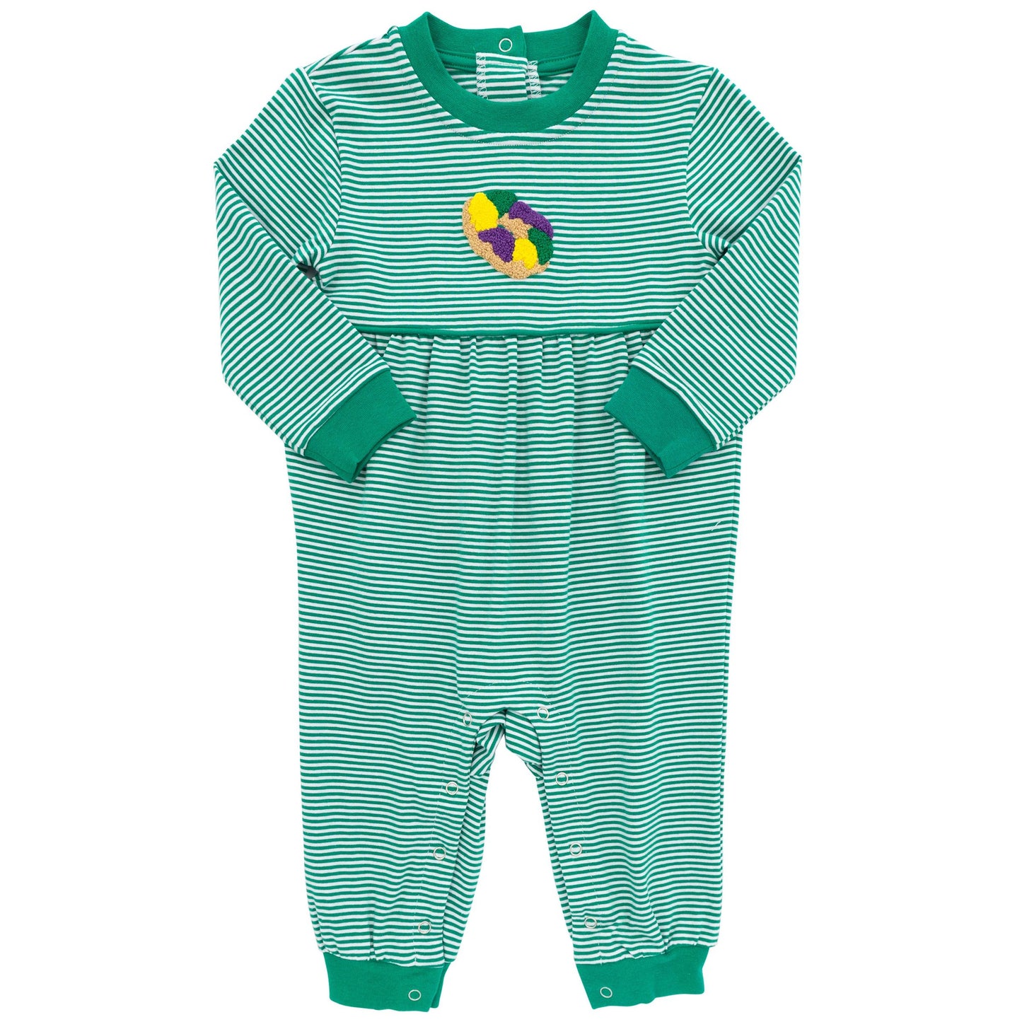 King Cake Romper – Mardi Gras Striped Boys One-Piece