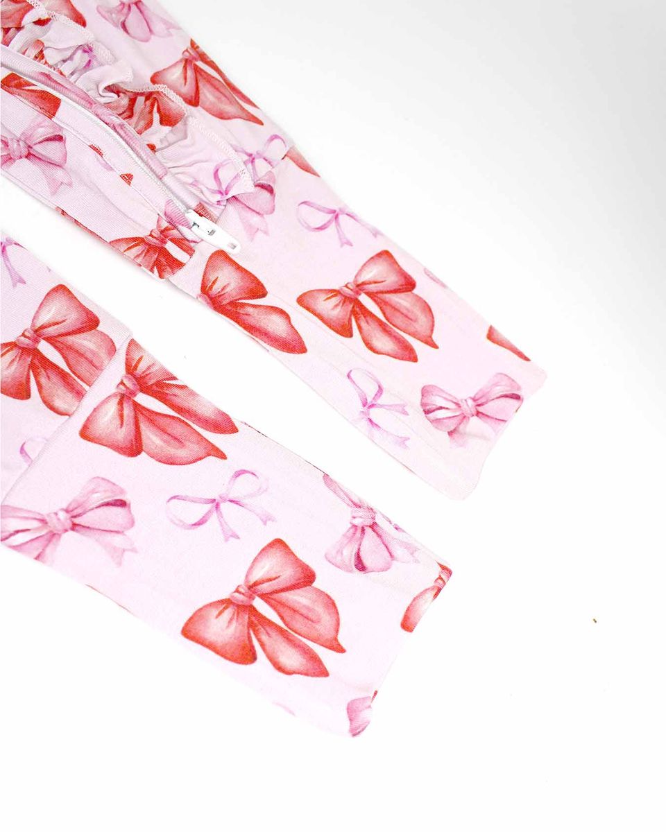 Red & Pink Bow Ruffled Poppy™ Convertible Romper | Bamboo Zip Pajamas