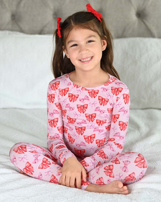 Red & Pink Bow Toddler Lounge Set | Bamboo Two-Piece Pajamas