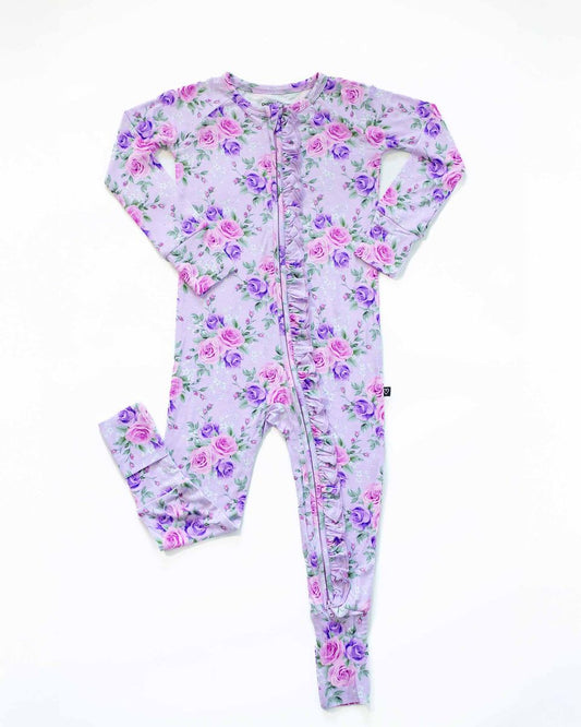 Lavender Rose Ruffled Poppy™ Convertible Romper | Bamboo Zip Pajamas