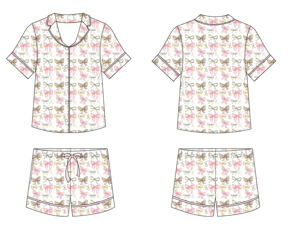 Golden Bows Bamboo Girls Button Down Pajama Set