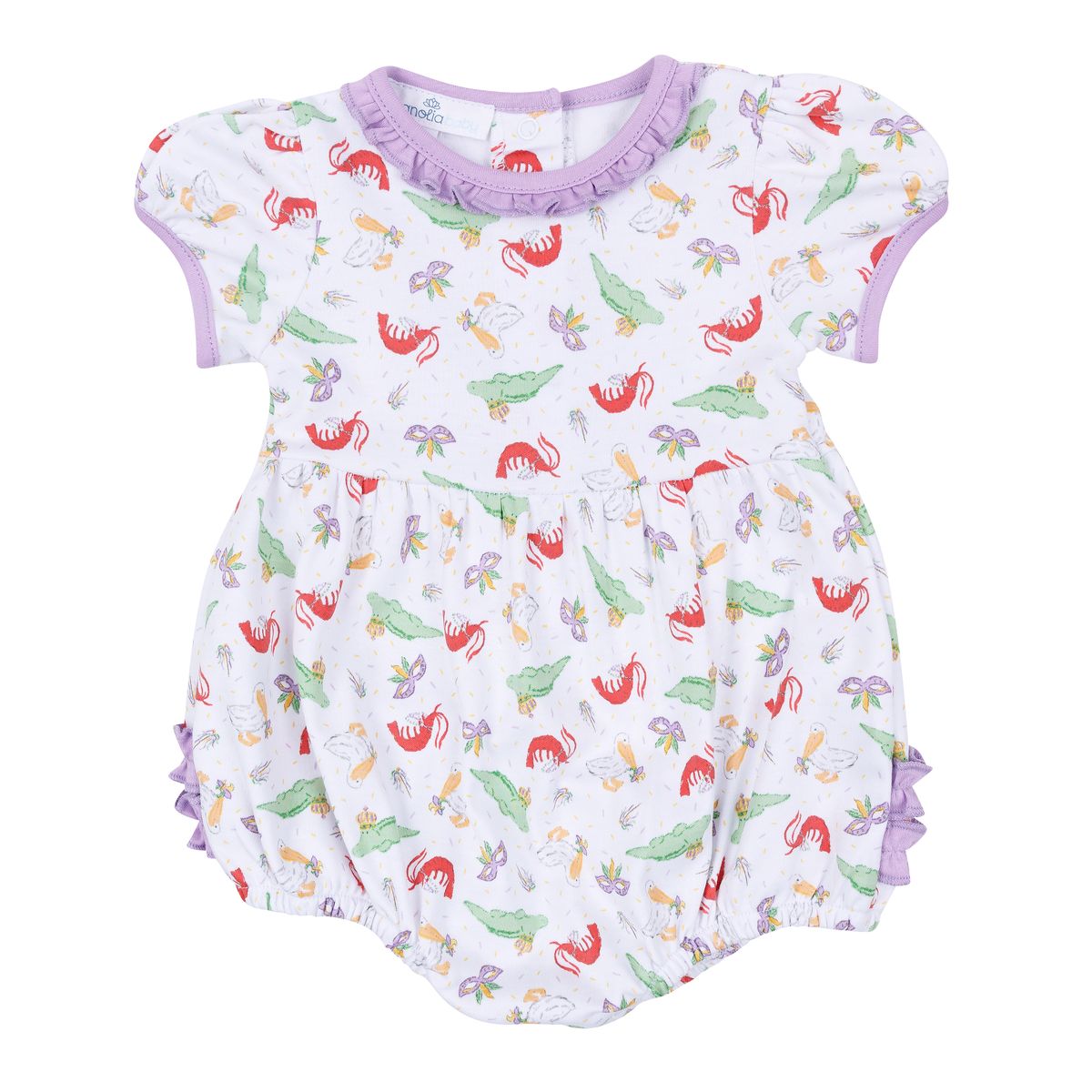 Magnolia Baby Bayou Pals Mardi Gras Pima Cotton Ruffle Bubble – Lilac