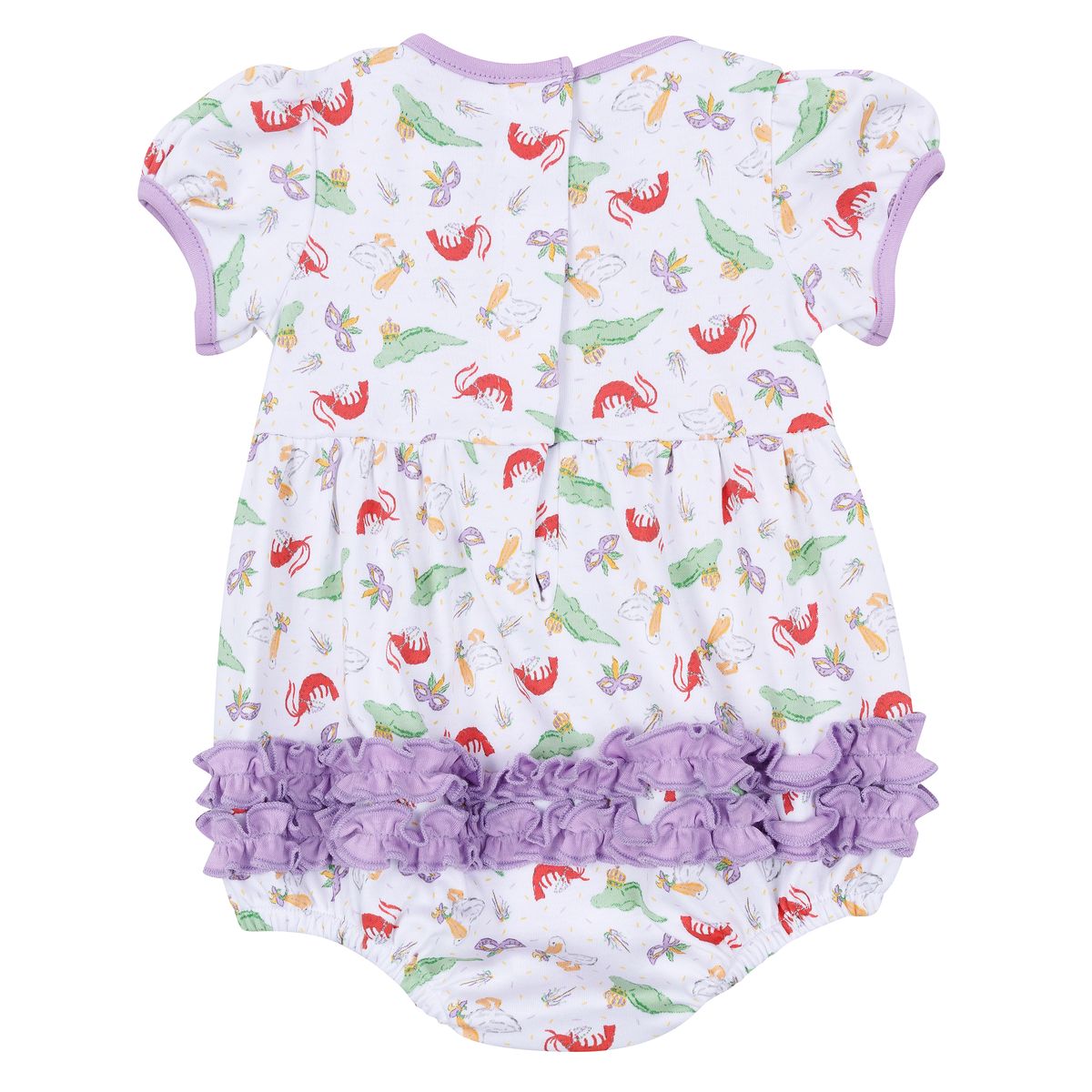 Magnolia Baby Bayou Pals Mardi Gras Pima Cotton Ruffle Bubble – Lilac
