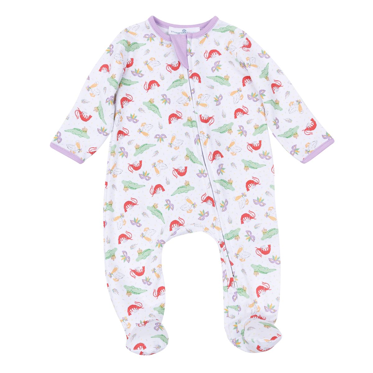Magnolia Baby Bayou Pals Mardi Gras Pima Cotton Zip Footie