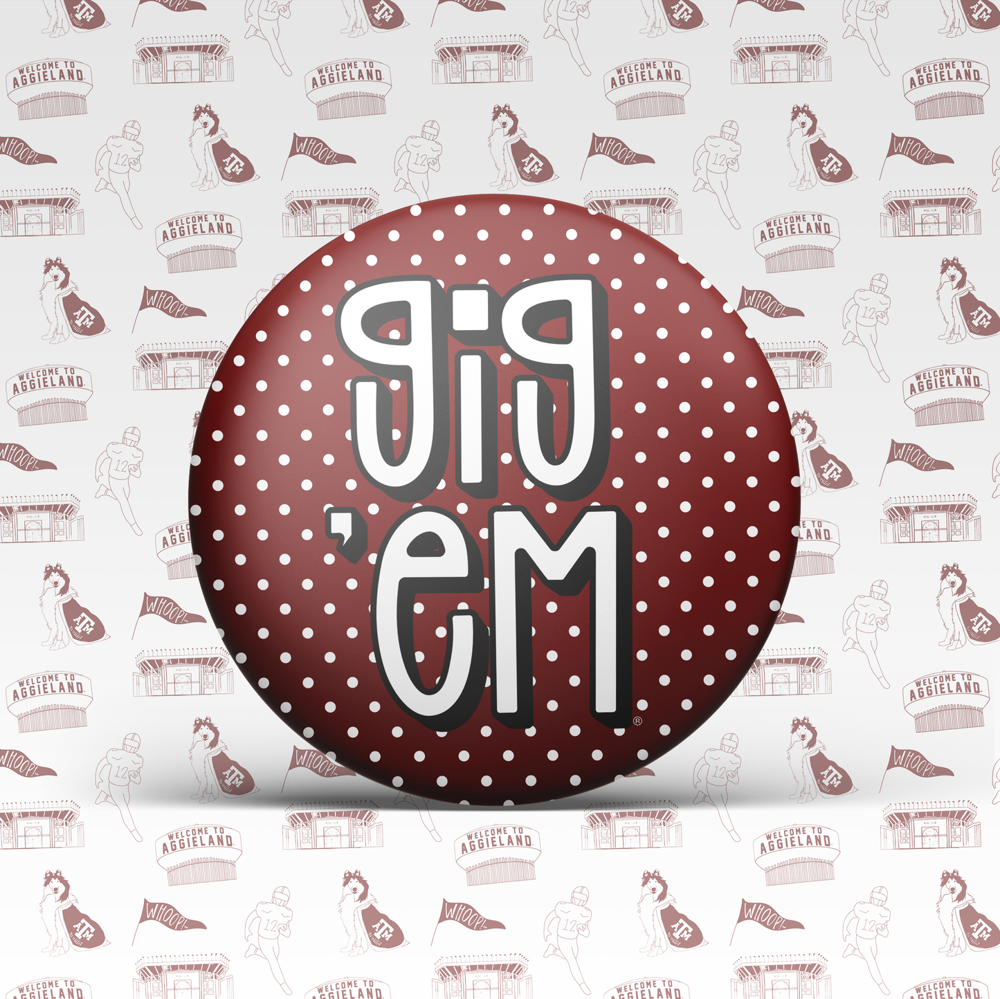 Gig 'Em Polka Dot Button