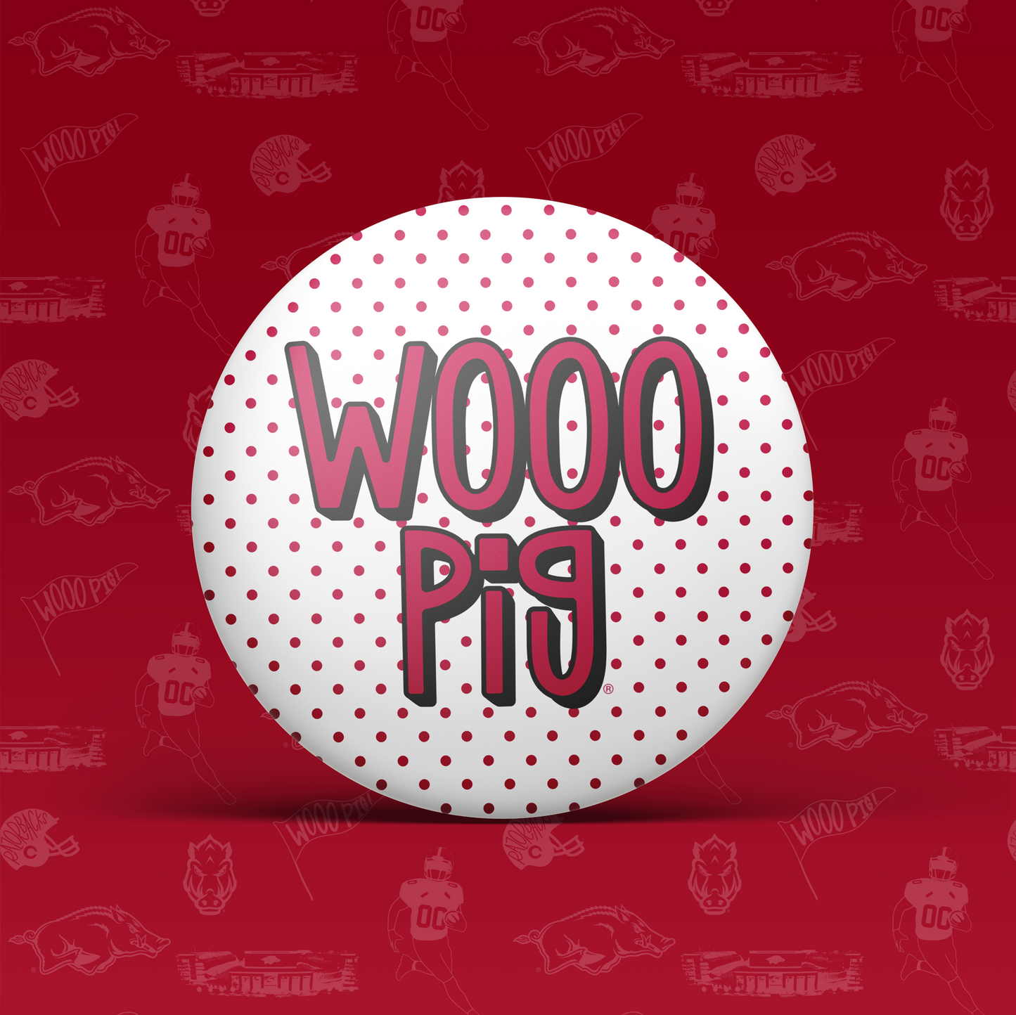 Wooo Pig Polka Dot Button