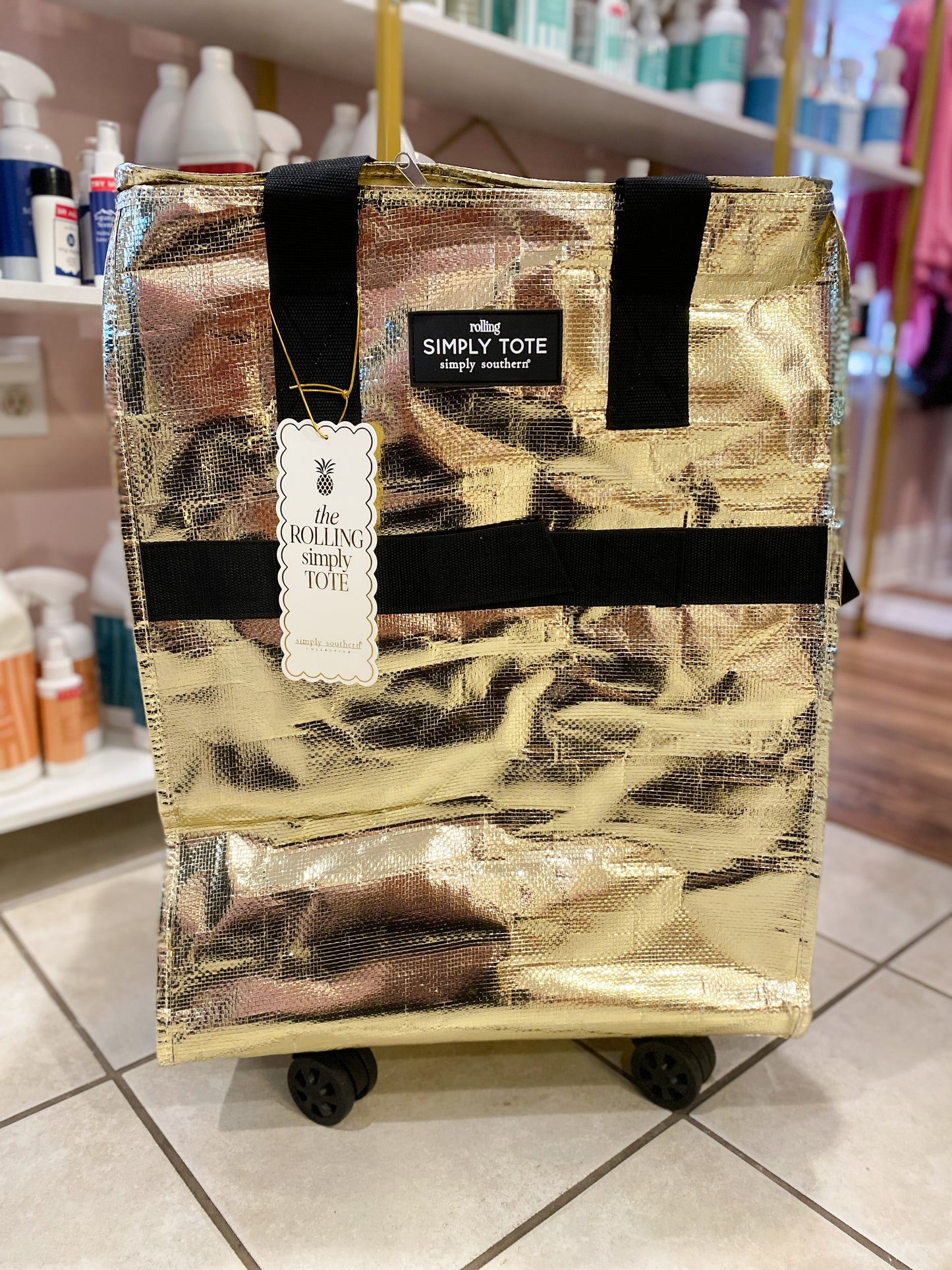 Simply Southern Rolling Tote Bag – Metallic Gold, Silver, or Black