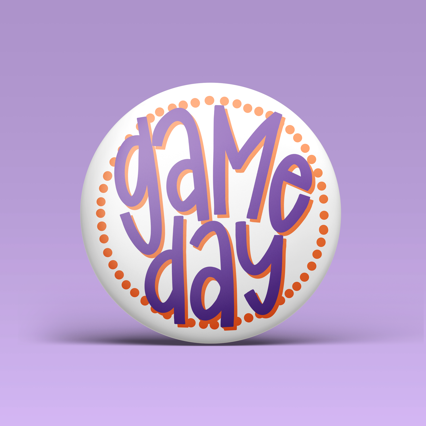 Polka Game Day Button - Purple & Orange