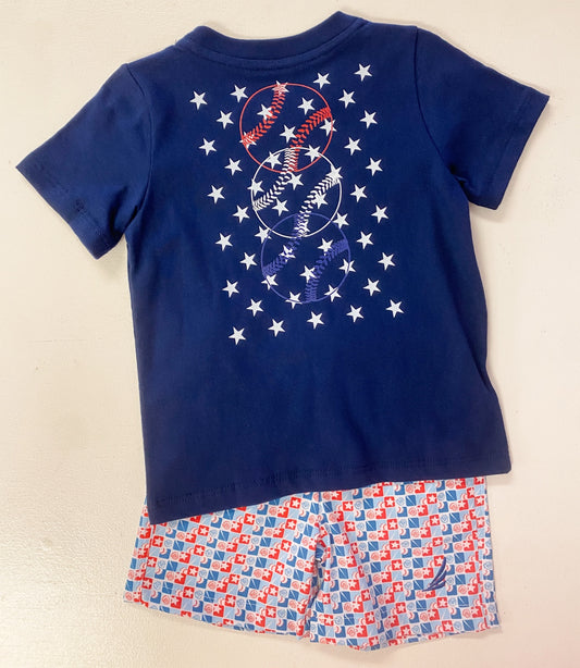 Boys Navy Patriotic Baseball Stars Tee