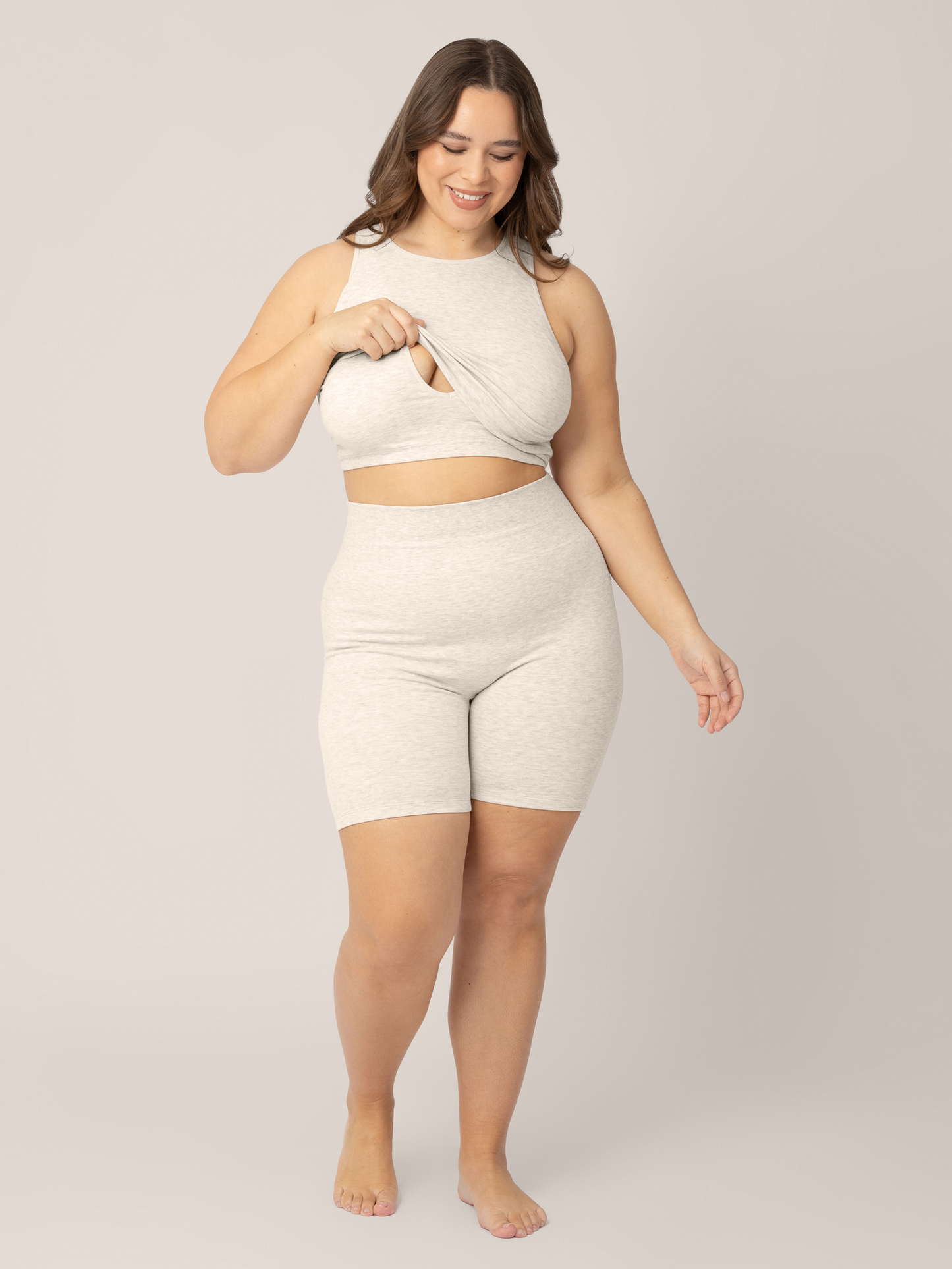 Sublime® Bamboo Maternity & Nursing Longline Bra Top | Oatmeal Heather