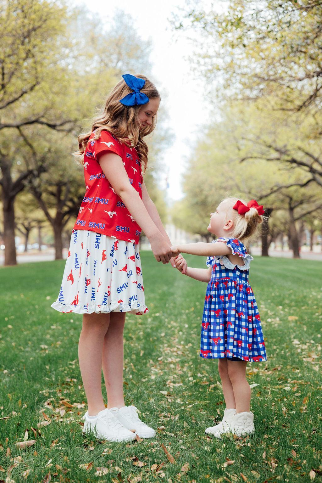 SMU White Mustang Ruffle Twirl Skort
