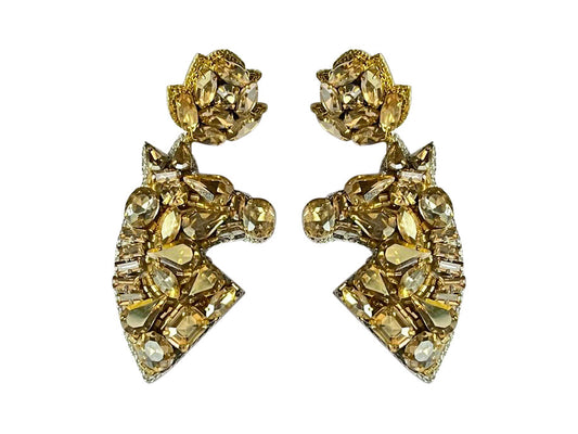 Derby Rhinestone Horse Earrings - Gold Rhinestone