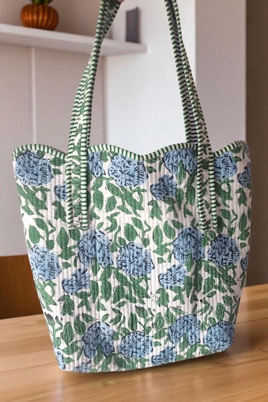 SC - ETA 9/3 -  Wildflower Grove Blue Floral Scalloped Tote Bag